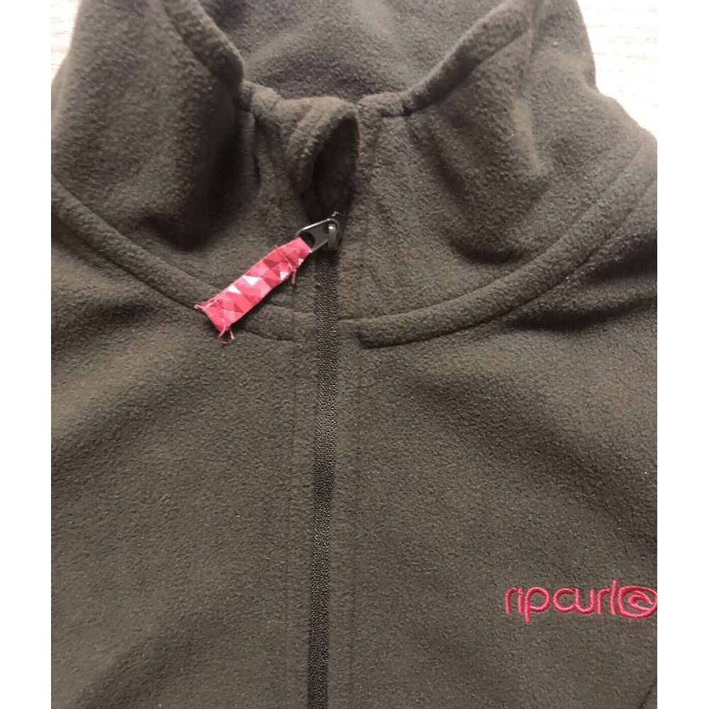 Rip Curl Women Long Sleeve Fleece Top 1/4 Zip Sweatshirt Olive Green Pink Logo S